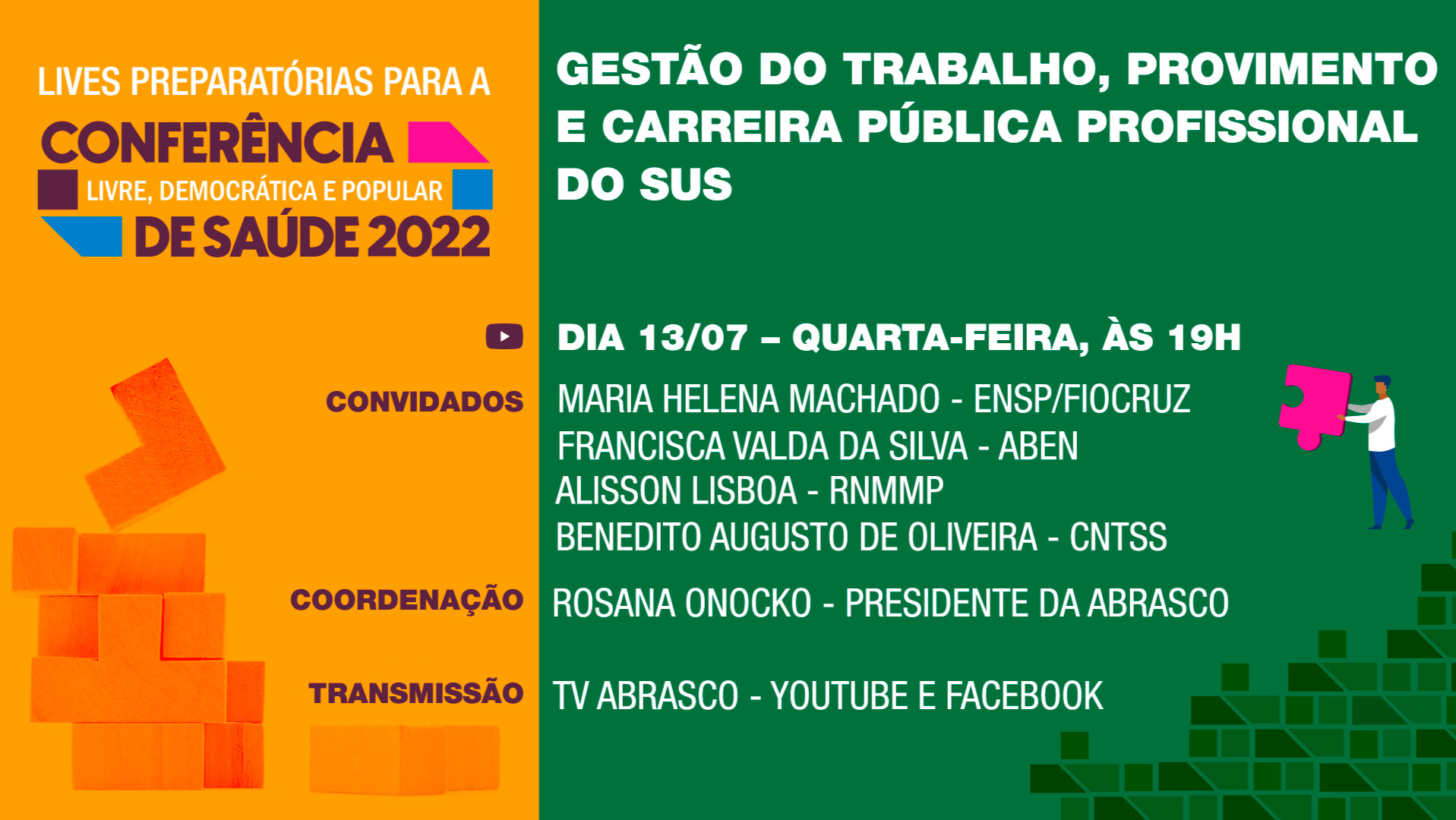  Gestão do trabalho no SUS é pauta de Conferência Preparatória nesta quarta-feira (13)